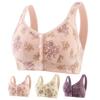 Damen Sport-BH Träger Knopf vorne Kabellos Guter Halt Blumendruck Elastische Schulter Atmungsaktiv Stoßfest Push-up