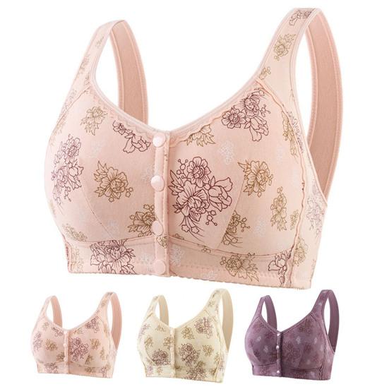 Damen Sport-BH Träger Knopf vorne Kabellos Guter Halt Blumendruck Elastische Schulter Atmungsaktiv Stoßfest Push-up