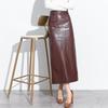 2025 Autumn/Winter Women's High-Waisted Lambskin Leather Midi Skirt - Elegant and Versatile Design