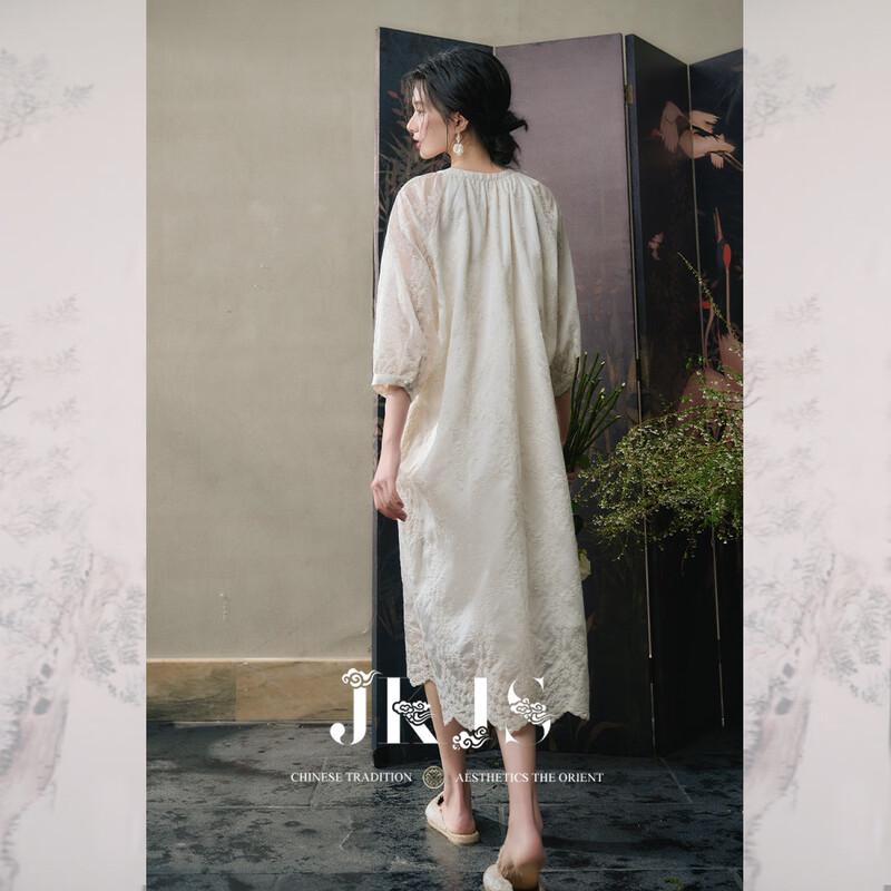 JK&JS Tencel Embroidered New Chinese Style Long Dress