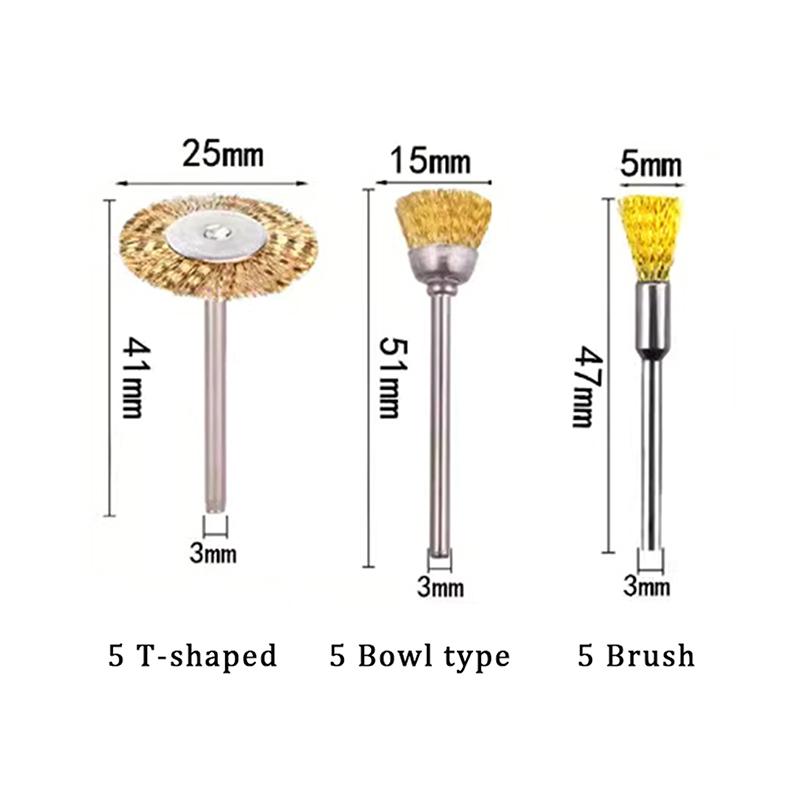 3/9/15Pcs Mini Metal Brush Set Rust Removal Cleaning Brush Polishing Wheel Brush For Grinder Rotary Electric Tool Accessories