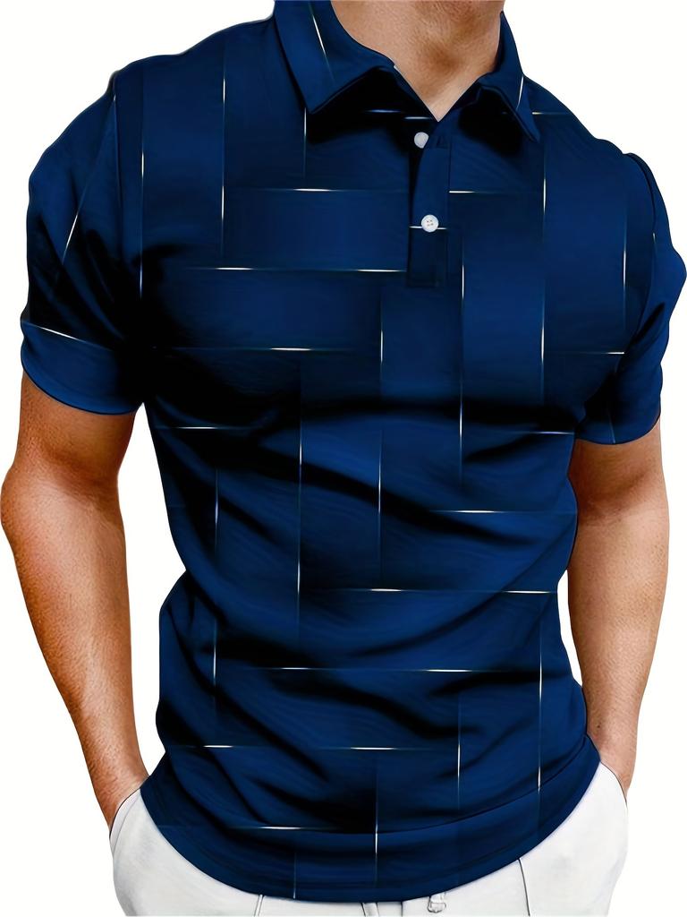 Golf Stick Figure Print Short Sleeve Polo Shirt, Casual Stylish Men's Top