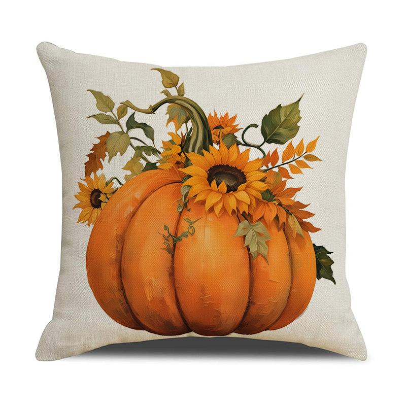 New Autumn Pumpkin Pillow Cover Linen Printed Pillow Thanksgiving Atmosphere Decorative Sofa Cushion
