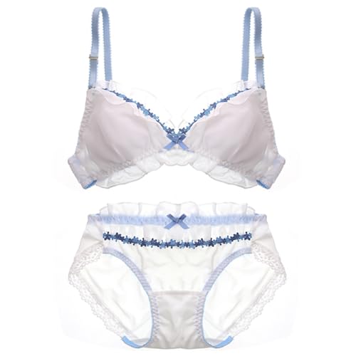 

[SweetPOP] Refreshing and Cool Spring/Summer Girls Bra & Panty Set with Floral Embroidery (White, XL)