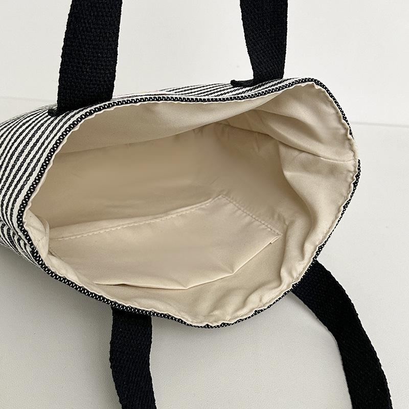 Large Capacity Striped Canvas Top Handle Bag Textured Casual and Versatile Shoulder Bag Women Fashi Commuter Storage Bag