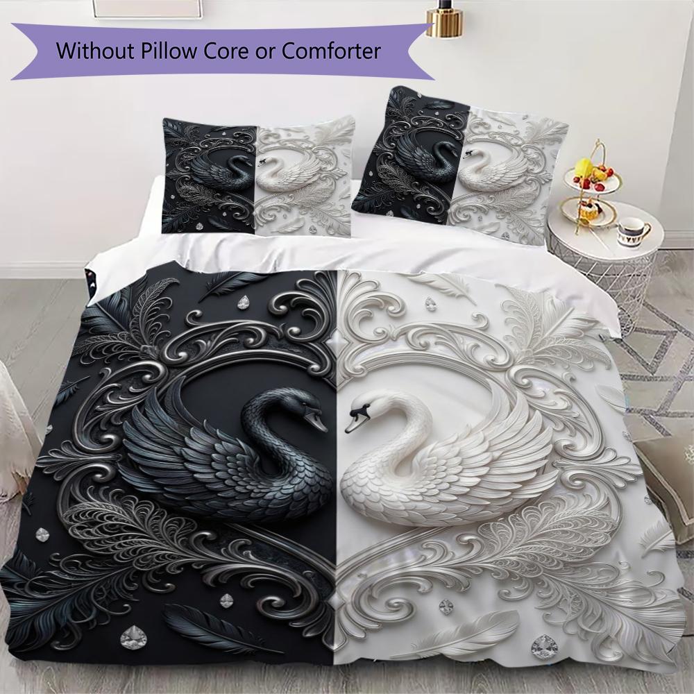 

Black&White Swan Pattern Bedding uilt Set uilt Cover Pillowcase Home Decoration Birthday Gift (1 * duvet cover + 2 * pillowcase without core)33 135x200cm