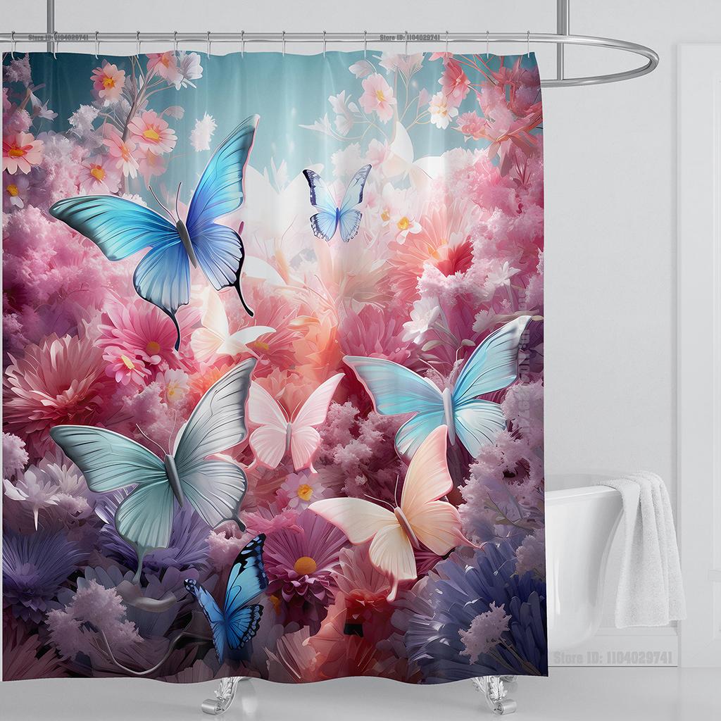 3d Beautiful Butterfly Shower Curtain Waterproof Polyester Fabric 3D Printed Curtain Bathroom Decoration with Hooks