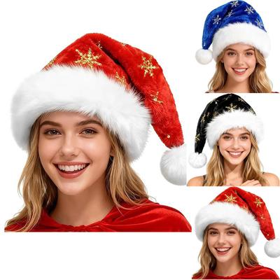 Rote Weihnachts-Plüschmütze für Erwachsene, doppellagig, mit goldenen Pailletten, Partykostüm für Damen Herren