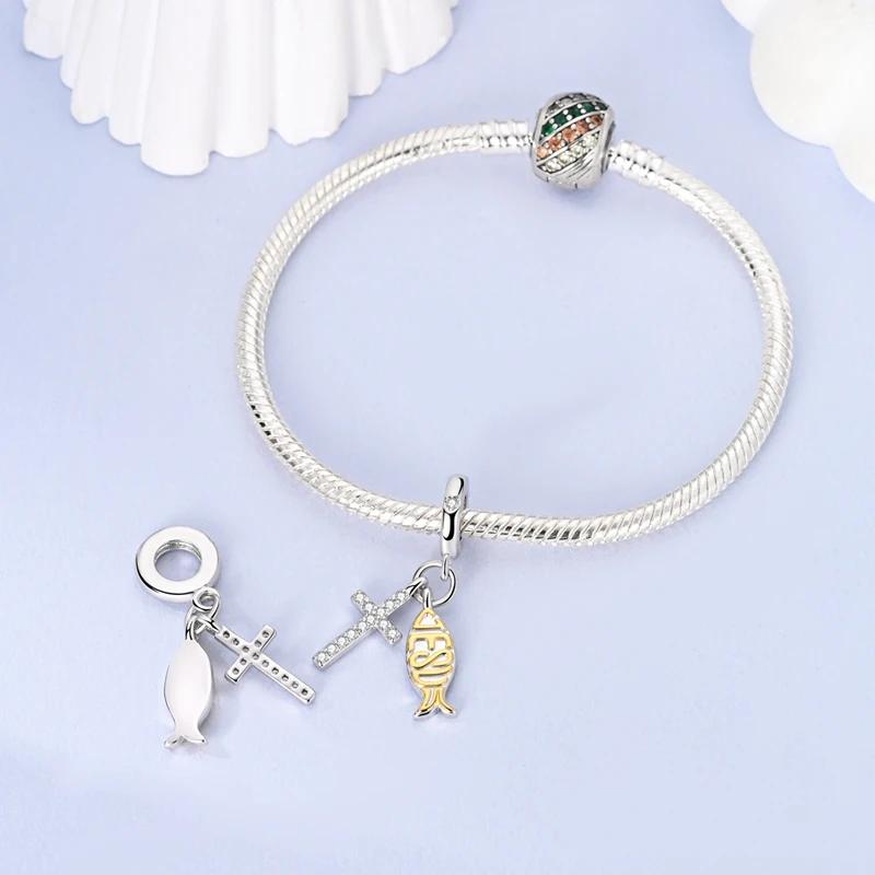 Charms Platacreative Crucifix And Fish Beads Beads Fit Originalbracelets Charms For Women Jewelry Diy Making Gifts