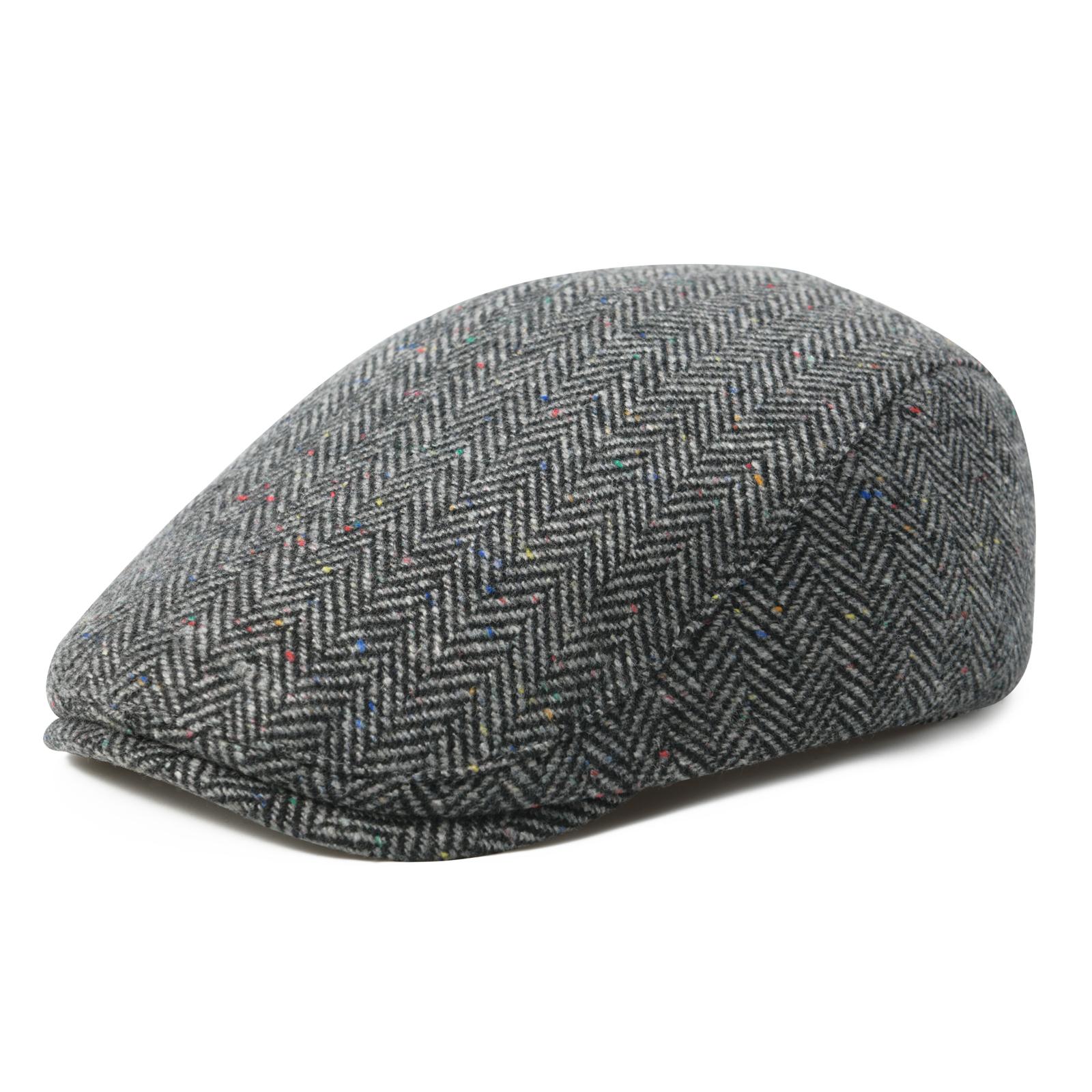 Freedom Outdoors Men's Black Feinion Herringbone Flat Ivy Newsboy Hat Wool Blend Gatsby Cabbie Cap Winter Outdoor Hunting Cap 57-59Cm