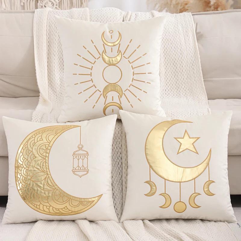 Vikama Ramadan Cushion Cover Gold Star And Crescent Design Islamic Decor Muslim Suitable For Sofas, Living Rooms, Prayer Rooms