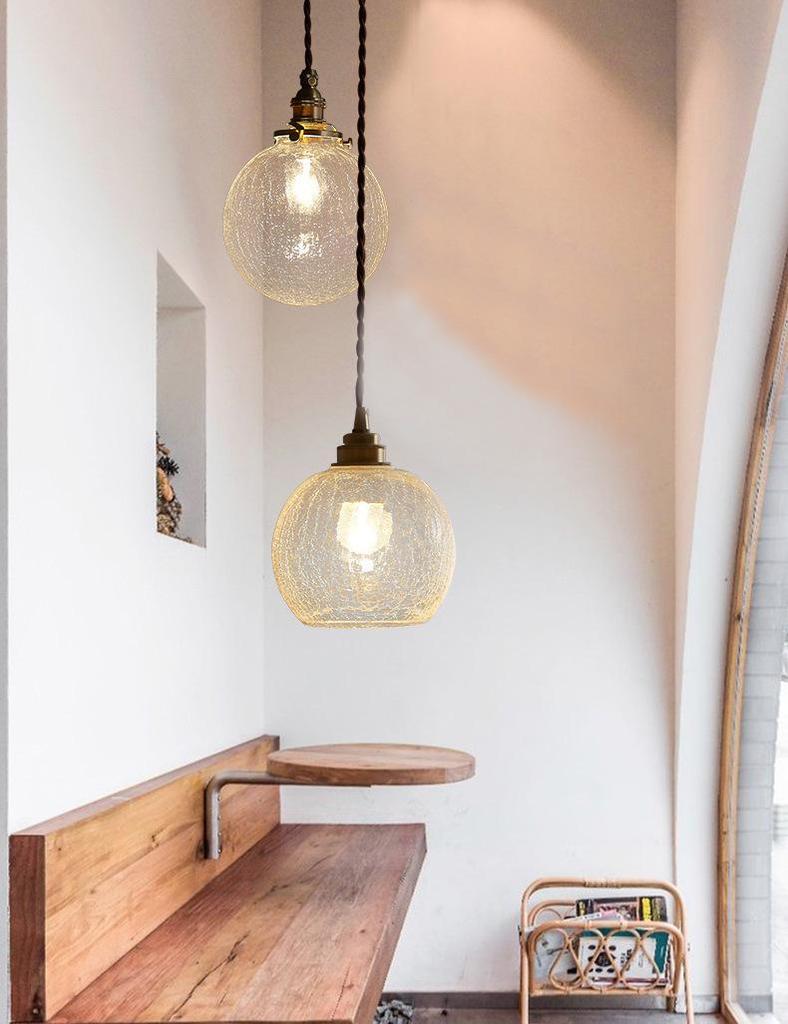 Nordic Minimalist Brass and Glass Pendant Light for Bedroom, Bedside, and Restaurant Ambience