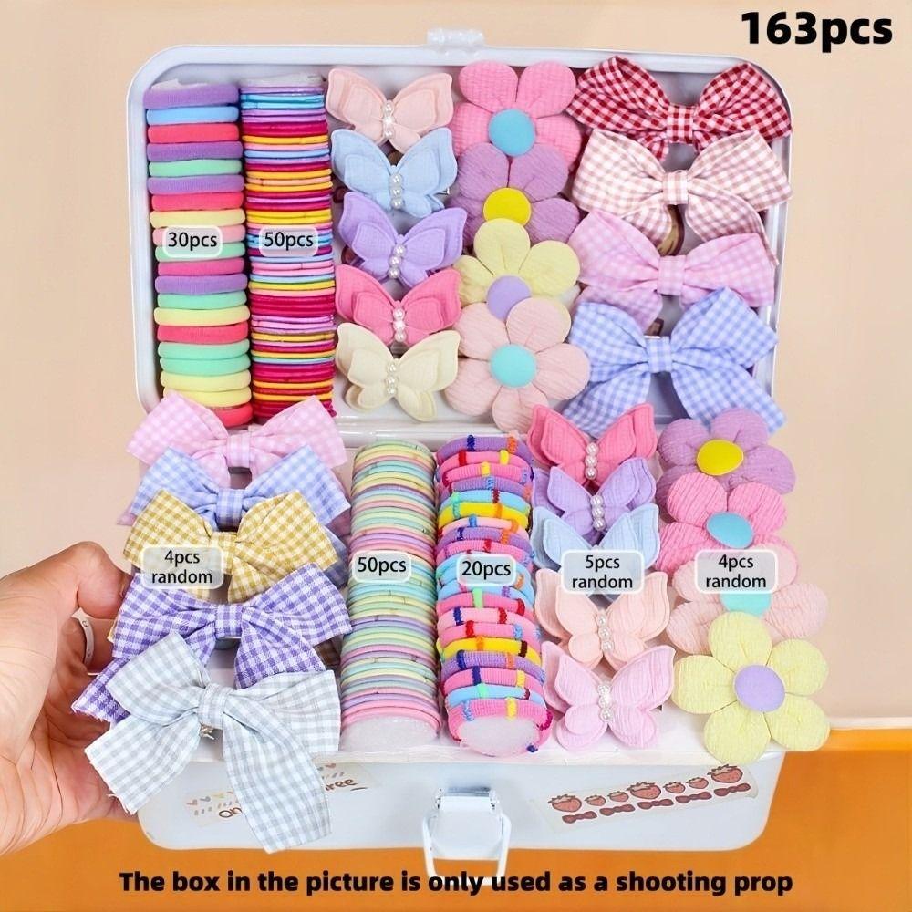 Flower Shape Girls Hair Accessories Set Bowknot Elastic Hair Ties New Hair Clips Kids Daily Wear