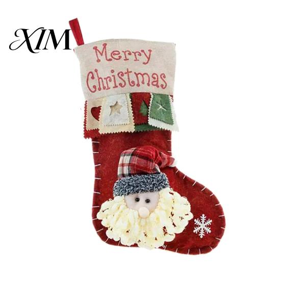 Festive Holiday Gift Holders 18 Inch Large Christmas Stockings, 3D Santa/Snowman/Reindeer Xmas Hanging Socks, Non-woven Decorative Stocking
