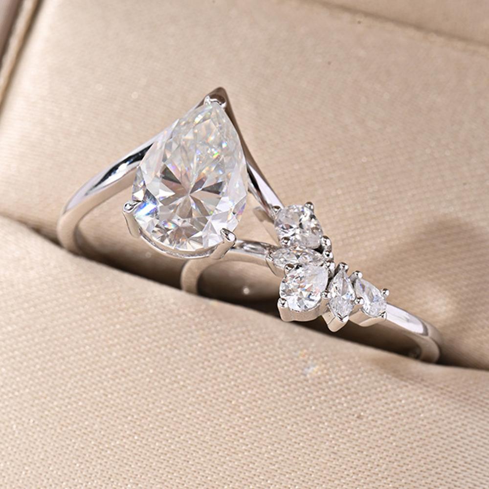 4Carat Pear Cut Full Moissanite Diamond Rings for Women   CopperStackable Engagement Ring Wedding Bands Jewelry Gift