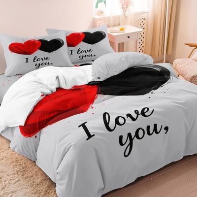 3-teiliges Set Valentinstag Romantisches Paar 3D Herz Design Bettbezug-Set, Mit Abstrakten Mustern Geeignet Für Alle Jahreszeiten