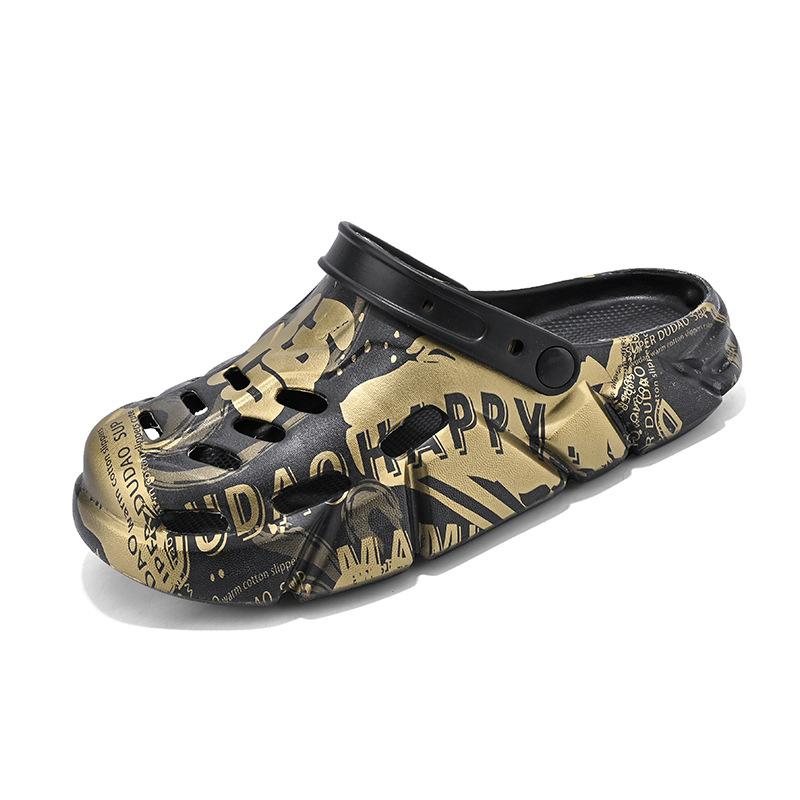 

2025 summer new men s hole shoes wear thick-soled non-slip beach bag head semi-cool slippers men s 40