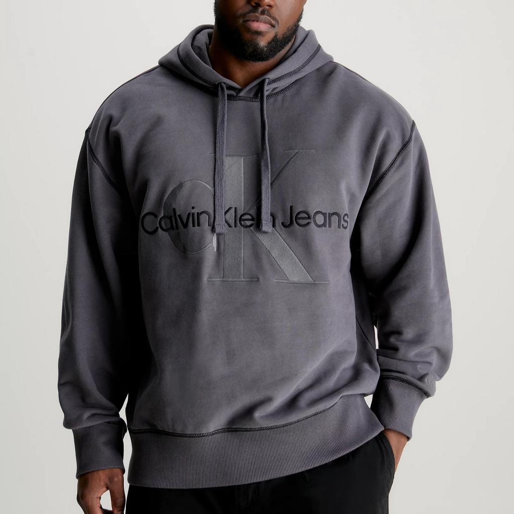 Calvin Klein Jeans Minimalist Letter Embroidered Loose Hoodie Long Sleeve Sweatshirt Men Hoodies Washed-Black J30J324623-PT2