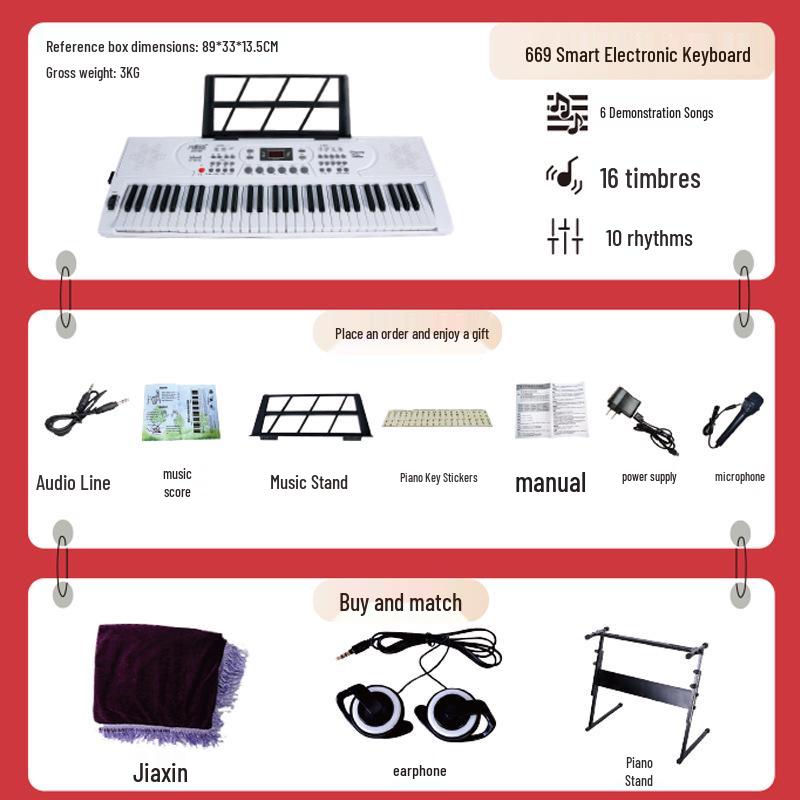 Portable 61-Key Electronic Keyboard for Beginner Students