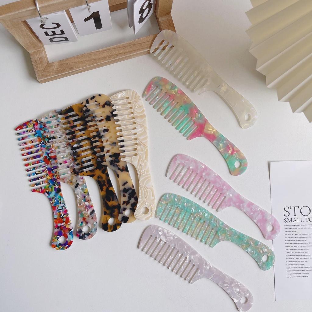 European & American Fashion Marble Texture Acetate Hair Comb - Large Handle, Anti-Static