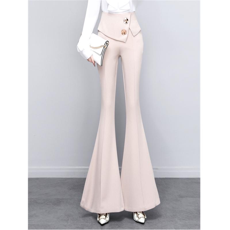 Harajuku Summer OL Office High Waist Women's Wide Leg Capris Long Pants for Women Skinny Flare Pants Woman Trousers Black