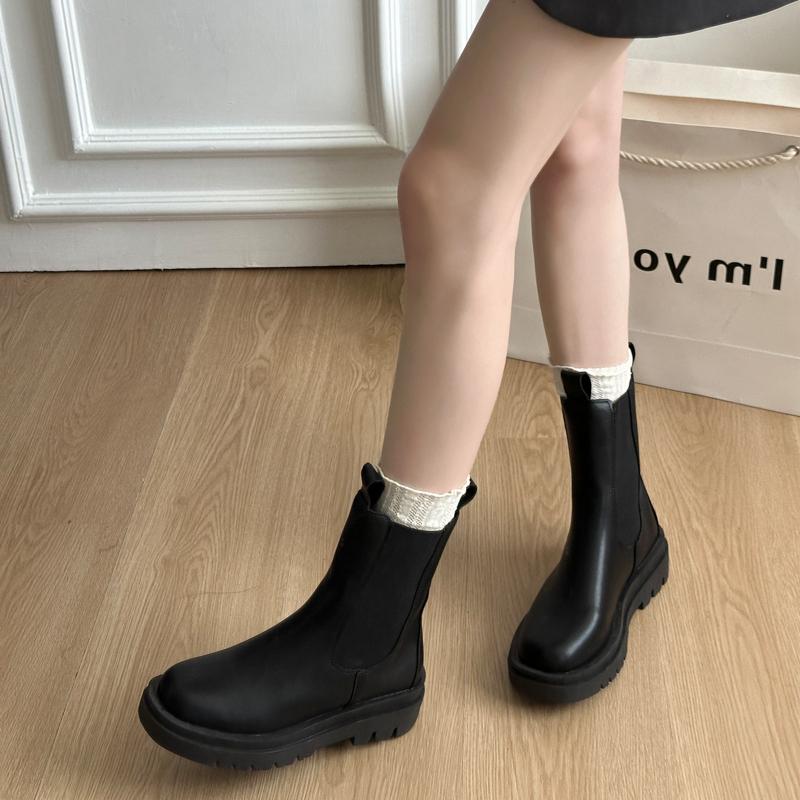 New Style Women's Boots Genuine Leather Waterproof Platform Mid-Calf Rubber Outsole Boots Large Size 35-43 Zapatos Mujer