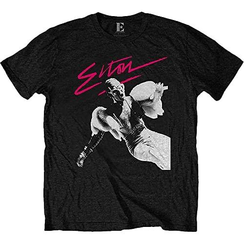 Elton John Unisexs Pink Brush Tshirt Black S