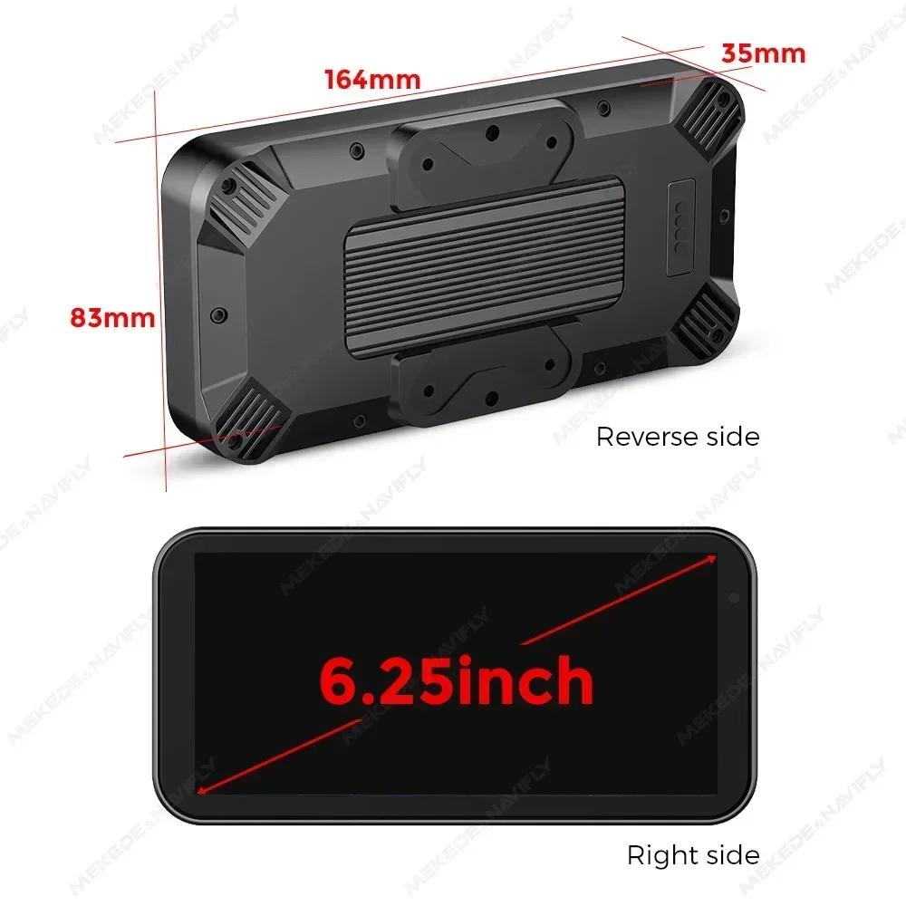 Portable GPS Navigation 6.25'' IP67 Waterproof Screen Motorcycle Wireless Carplay Android Auto DVR Drive Recorder Moto Monitor