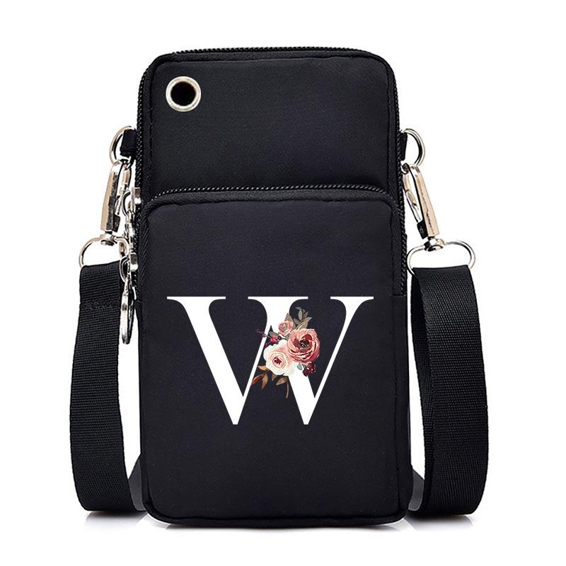 New Letter-printed Black Oblique Span Bag, Mobile Phone Bag, Light To Carry, Vertical Length and Width Change Bag