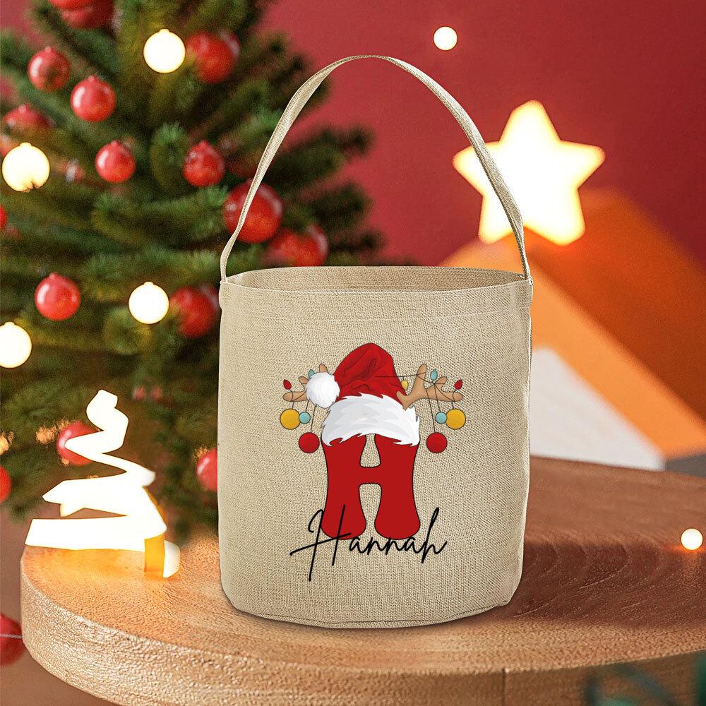 

Personalized Initial with Name Christmas Bucket Santa Sack Kids Toy Sack Tote Bag Elaborate HandBags Christmas Gift for Children