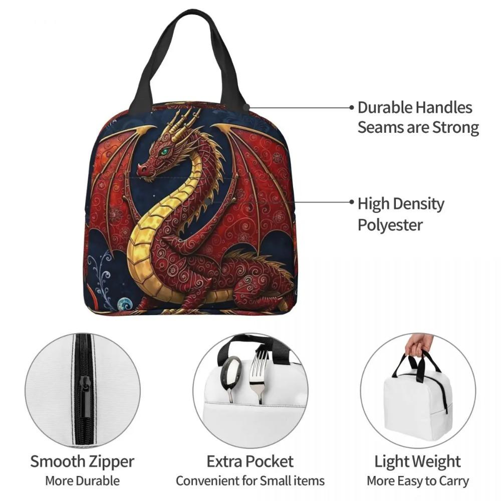 Dragon Red Moon Pattern Insulated Lunch Bag for Kids School Cooler Thermal Food Box Tote Portable Lunch Boxes Container