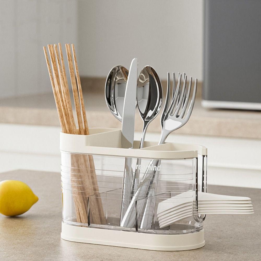 

Компактный ящик для хранения палочек для еды, большая емкость, держатель для хранения столовых приборов, дом бежевый