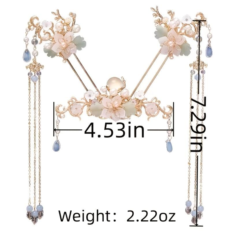 Crystal Flower Tassels Hairpin Headband Set For Girl Women Bride Chinese Style Hanfu Wedding Bridal Hair Accessories Jewelry Pin