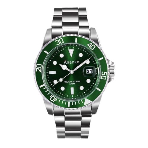 

Мужские часы в стиле business casual с функцией даты, водонепроницаемость 30 м, аналоговые кварцевые часы с корпусом из нержавеющей стали, модный зеленый/синий/черный циферблат (Гри