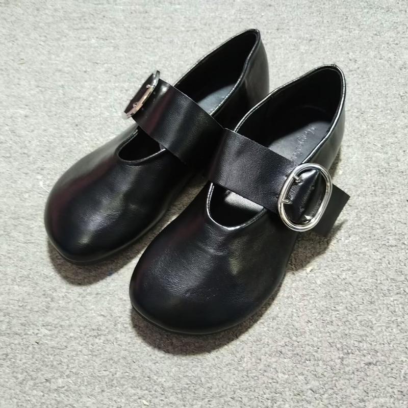 Mary Jane Shoes Women's Spring New Big Head Shoes Women's Retro Small Leather Shoes Belt Buckle One Pedal Casual Single Shoes