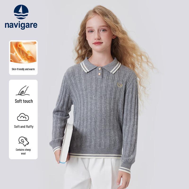 Navigare Girls' Polo Cable Knit Sweater