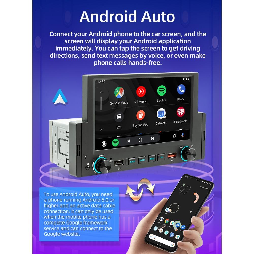 6.2 Inch 1Din Wire&Wireless CarPlay Android Auto Screen Radio Car Stereo BT MP5 Car Play 2USB Audio System Car Accessories