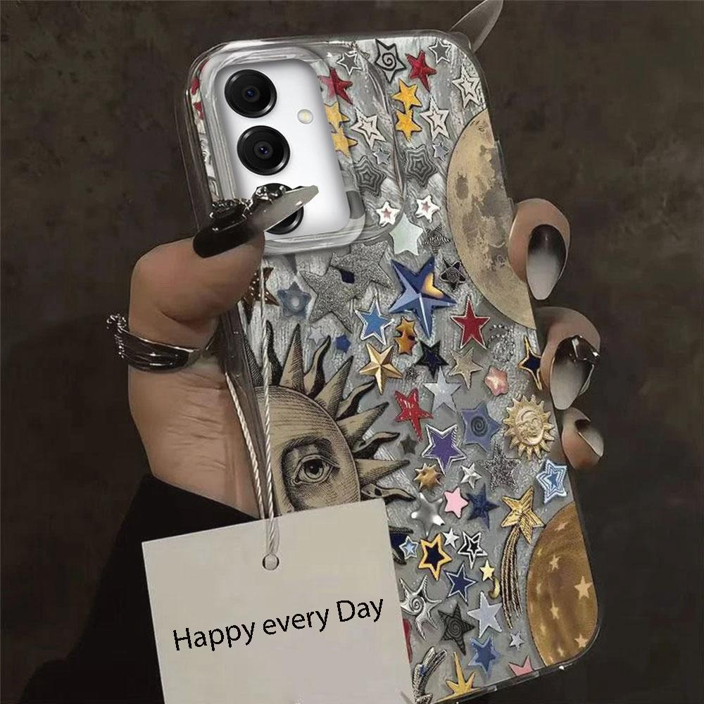 Retro Style Face Sun Stars Phone Case for Samsung Galaxy A55 A56 A36 A26 A16 A53 A06 A14 A24 A34 A54 A15 A25 A35 Silicone Cover