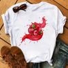 Maycaur Nové Kawaii Dámské Topy s Potiskem Ovoce Jahody Ležérní Dámské Krátkorukávové Streetwear Černé Trička Oversized s Kulatým Výstřihem