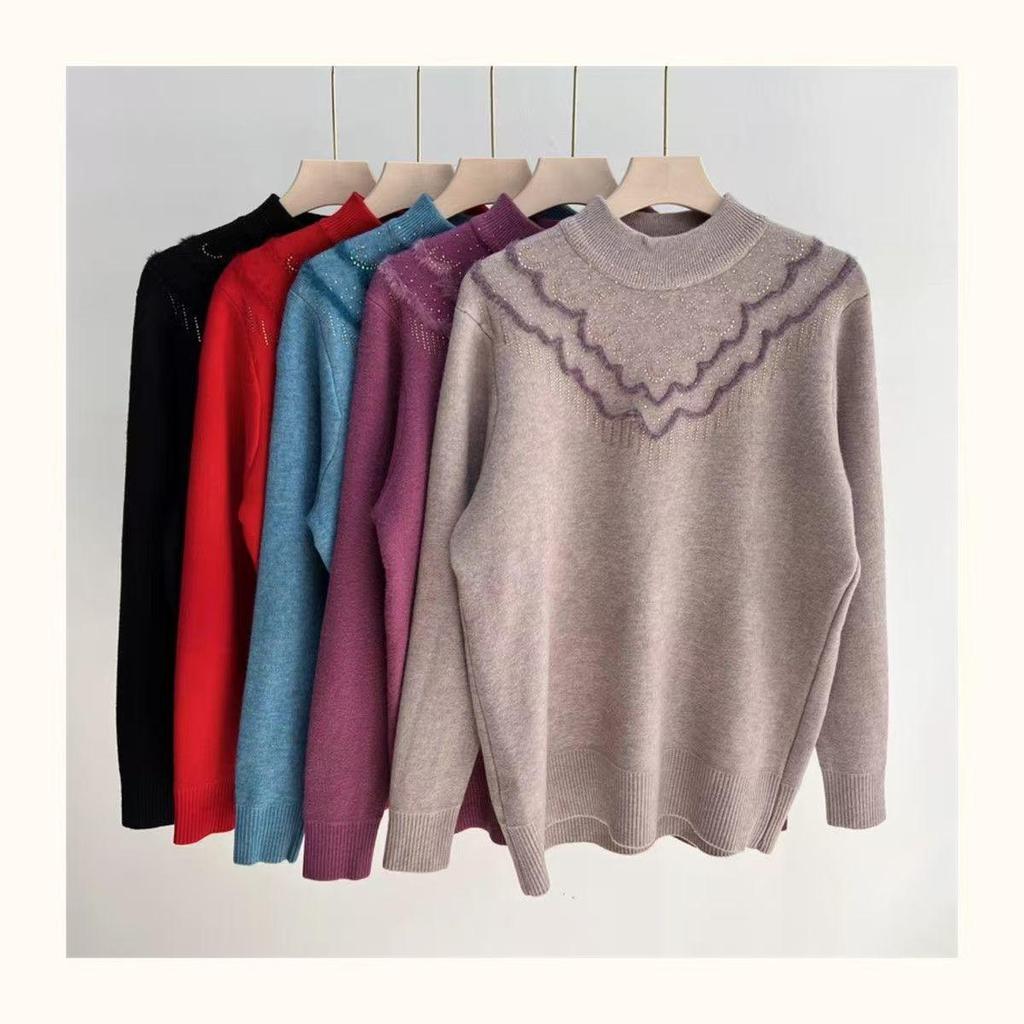 Dámský zimní svetr s polovičním vysokým límcem a silným fleecem - Módní volný střih