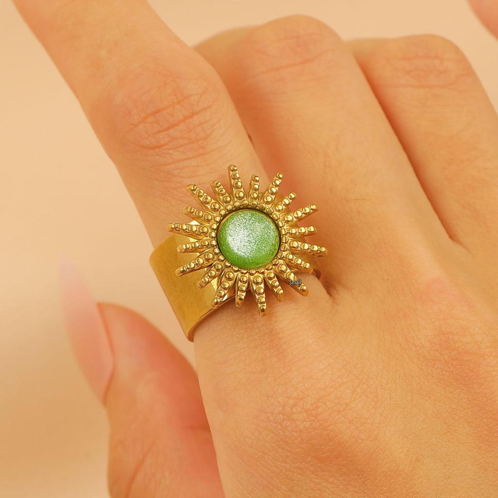 Vintage Turquoise Stainless Steel Open Finger Ring for Women