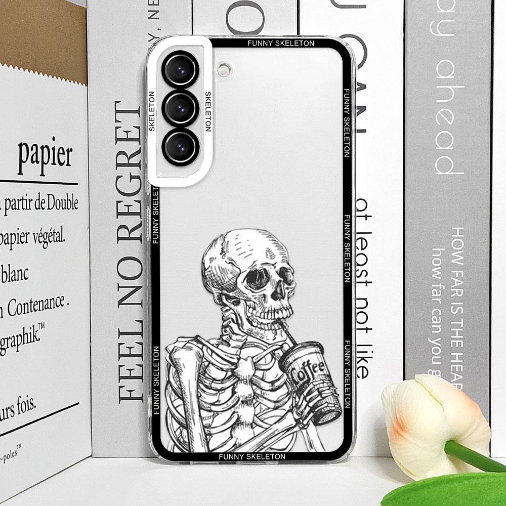 Artistic Funny Skeleton Skull Phone Case for Samsung Galaxy S25 S24 S23 Ultra S22 Plus S21 FE 5G Clear Soft Covers Couple Fundas
