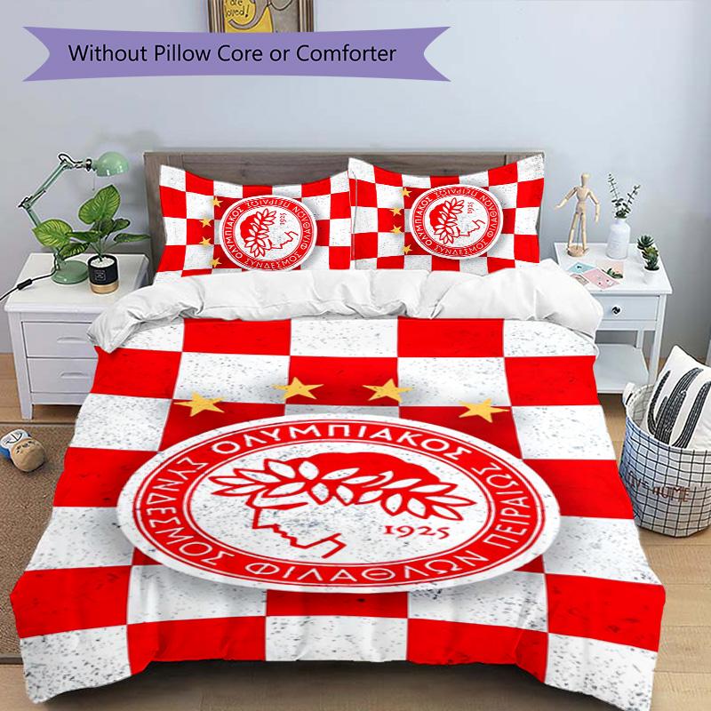Olympiacos F.C Set Biancheria da Letto 3 Pezzi Copripiumino Chiusura Include 1 Copripiumino & 2 Federe per Tutte le Stagioni Camera da Letto Casa Arredo Stanza del Dormitorio