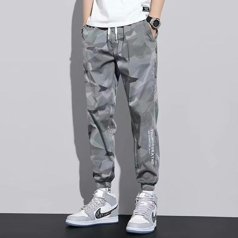Camouflage Nine-point Pants Men s Summer Thin Loose-fitting Casual Overalls M серый