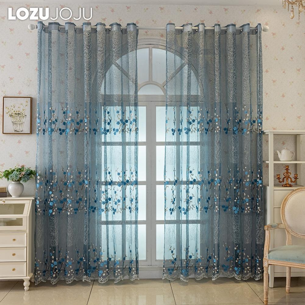 1PC LOZUJOJU European Retro Embroidered Sheer Curtain, Plum Blossom Pattern Transparent Curtain for Living Room Bedroom Balcony Window Home Decor
