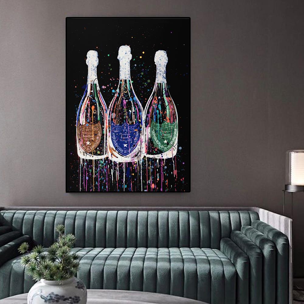 Champagne Bottle Posters and Prints Canvas Painting Colorful Pop Street Wall Art Pictures for Modern Home Living Room Decor