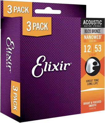 Elixir Akustikgitarrensaiten 3er-Set Aktionspackung NANOWEB Bronze Light Set von 80/20 .012-.053#16539 (11052 3) []