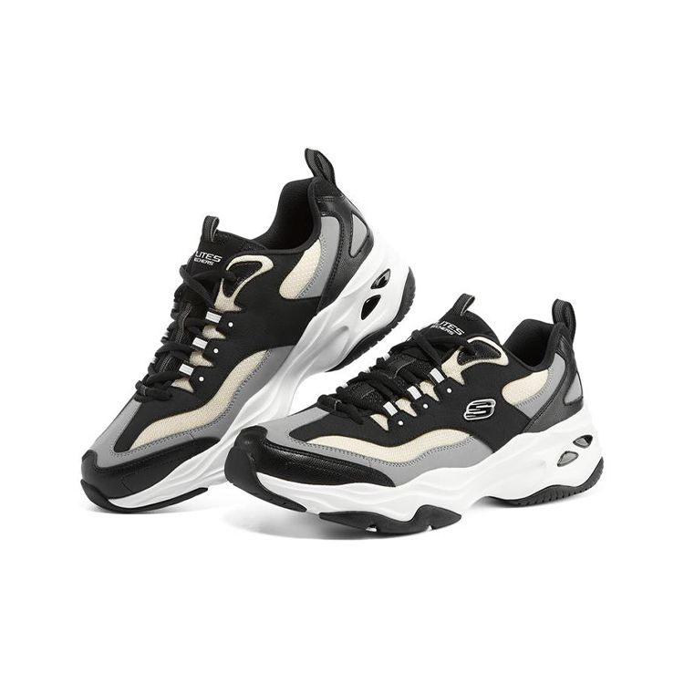 Skechers DLites 4.0 Fabric Leather Round Toe Lace-Up Sports Low-Top Casual Shoes Men Sneakers Black White 237409-BKW
