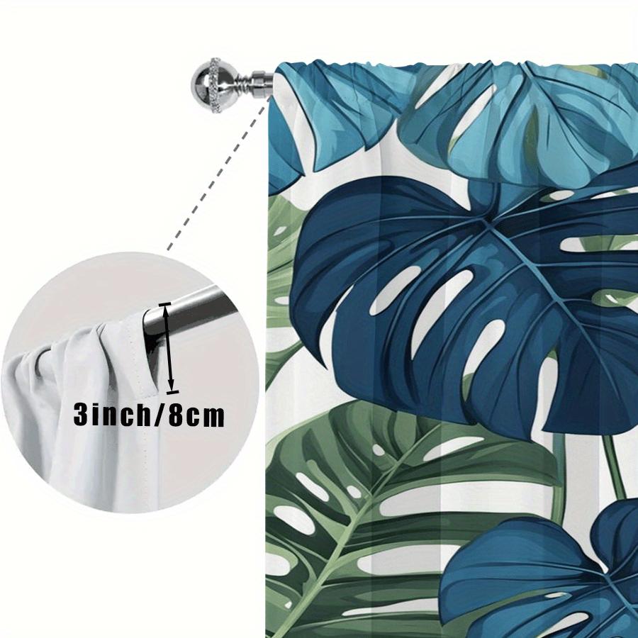 2pc Tropical Leaf Print Curtains, Polyester Fabric, Machine Washable, Suitable for Living Room, Bedroom, Kitchen