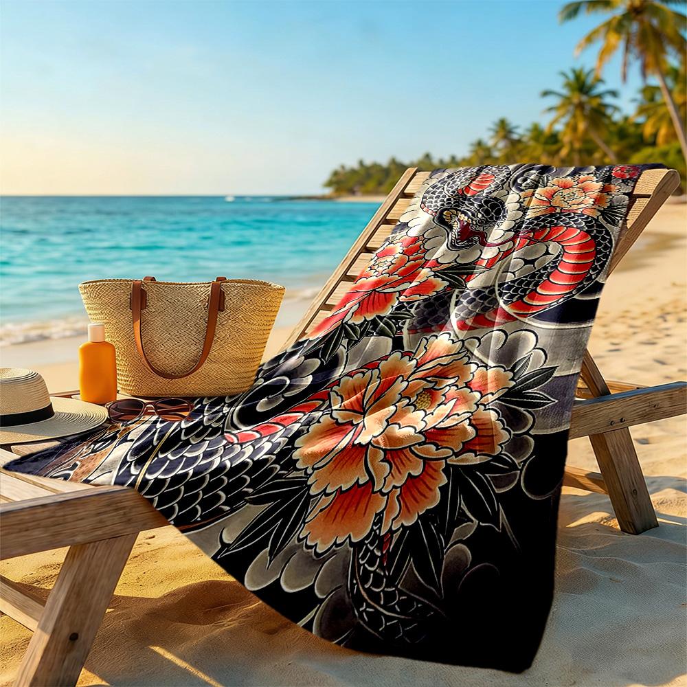 Tattoo Style Beach Towel Quick-Dry Soft Microfiber Comfortable Lightweight Suitable for Sports, Travel, Swimming, Yoga, Bathroom, Beach, And Pool